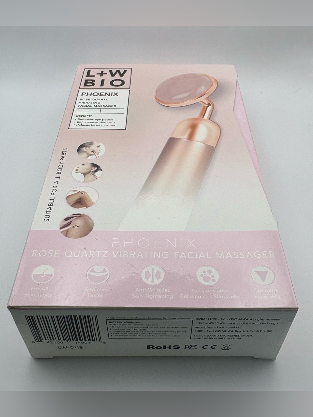FACTORY SEALED LUXE + WILLOW BIO PHOENIX Rose Quartz Vibrating Facial Massager